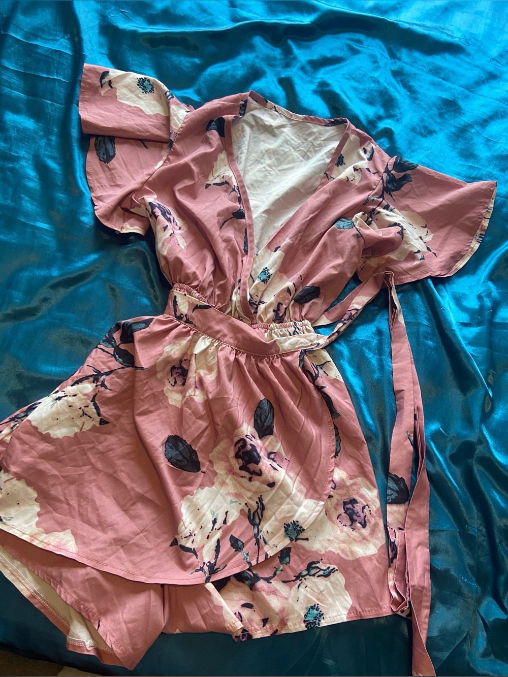 Women’s Pink Floral wrap Romper - Lightweight Summer Shorts